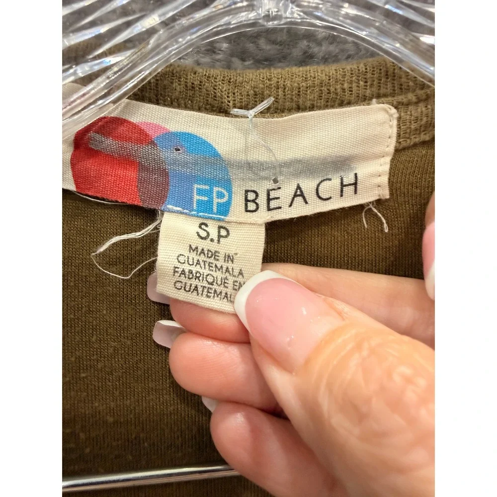 Free People FP Beach Cardigan Womens Small Tan Slub Knit Longline Open Front